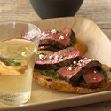 Smoky Cilantro Pesto Beef Crostini